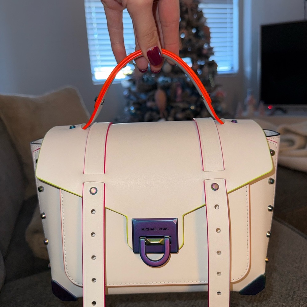 Michael Kors White Mini Bag with Purple and Orange Accents